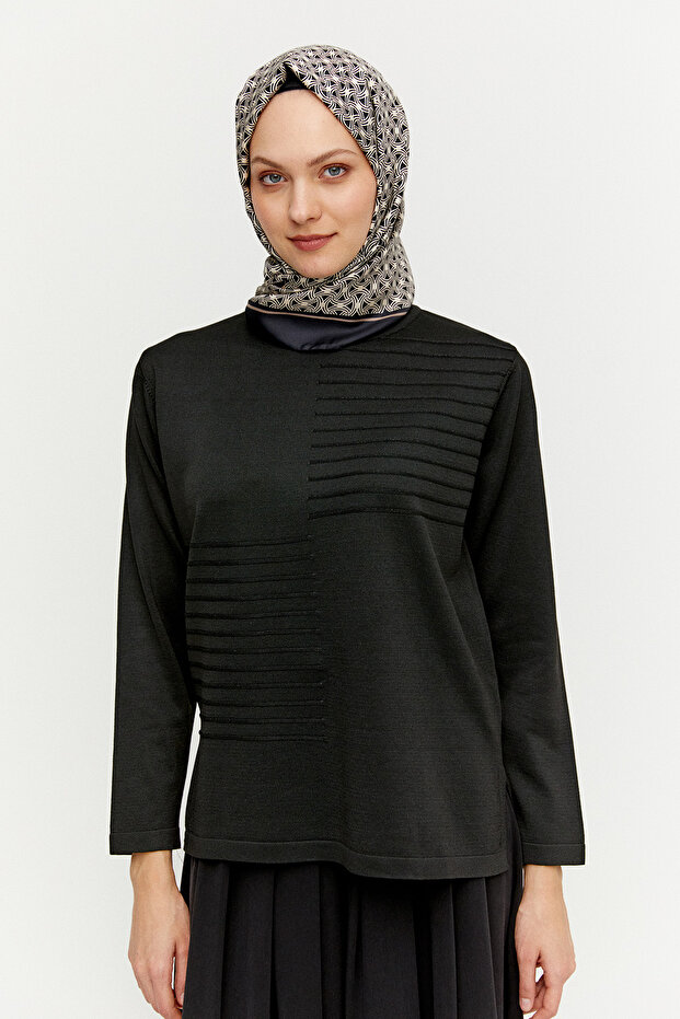 Simli Şerit Detaylı Triko Bluz - 7
