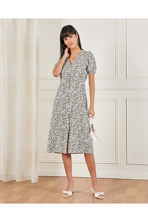 Women Green Printed Midi Dress