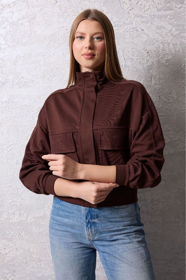 Women's zip-up Mock Neck relaxed fit jacket
