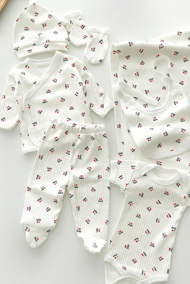 BYS BABY FASHION Mevsimlik Organik Pamuklu 7'li Yenidoğan Kız Erkek Bebek Hastane Çıkış Seti/Yenidoğan Bebek Kıyafeti