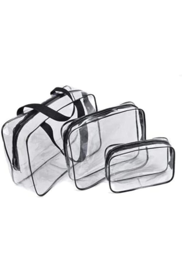 3Pcs Clear Cosmetic Bag Vinyl Air Travel Toiletry Bags