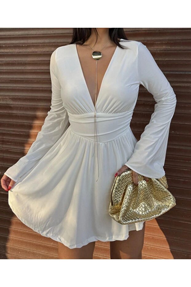 İspanyol Kol V Yaka Şortetek Elbise - 4