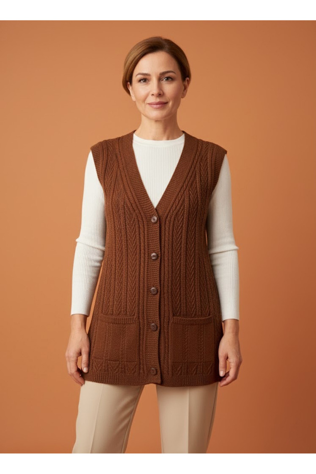 Women's Tile Buttoned Thick Flexible Mother's Knitwear Vest