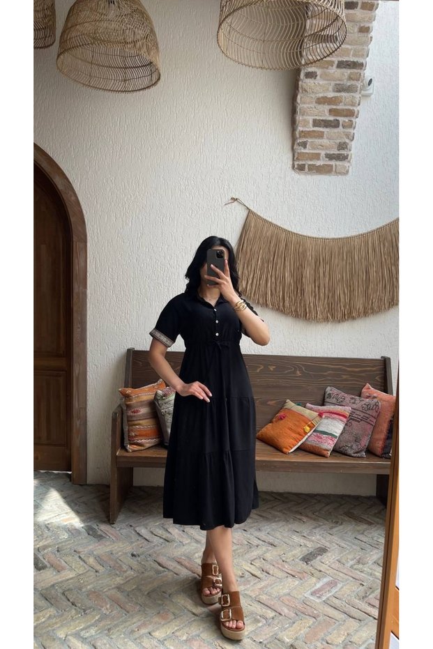 Sleeve Cuffs Striped Dress