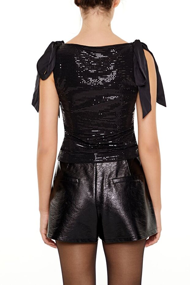 Pul Payetli Kurdeleli Bluz - 3