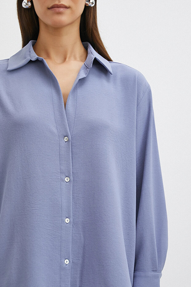 Basic Polyester Gömlek İndigo - 5