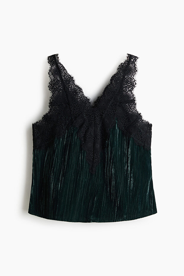 Dantel Şeritli Kadife Üst - 1