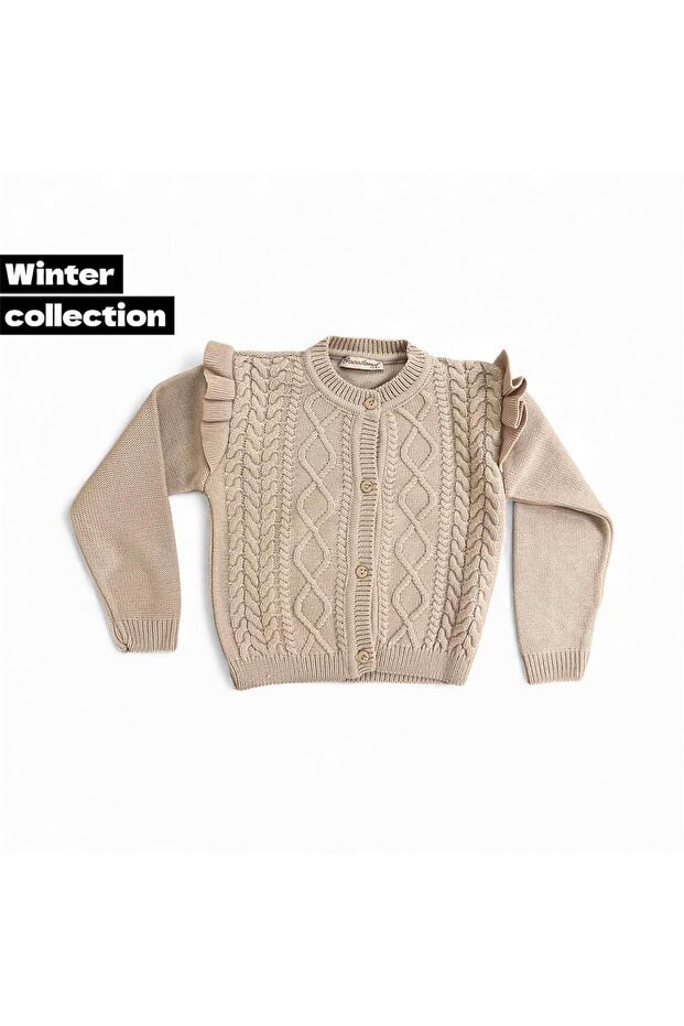 Patterned Knit Design Ruffle Detail on the Shoulder Knitwear Cardigan