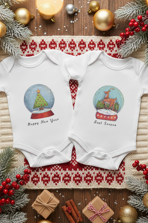 2-Piece New Year Themed Printed Baby Bodysuit Set (100% Cotton)