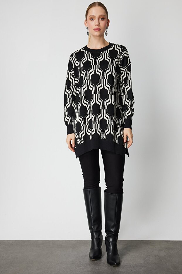 سترة تريكو طويلة منقوشة - 3