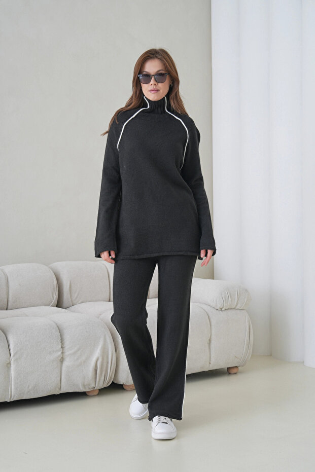 Women's Turtleneck Sweater Pants Two-Piece Knitwear Set