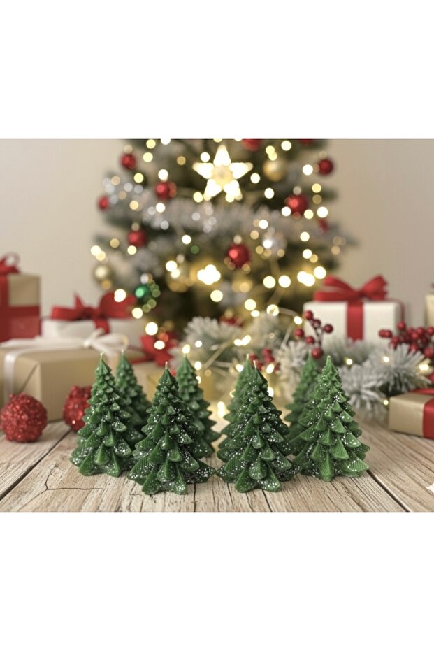 10 Pieces Christmas Concept Pine Tree Candle Set | New Year Gift & Home Decoration