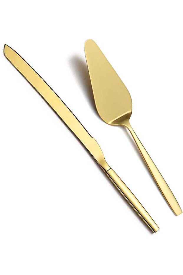 Gold Cake & Pastry Serving Set — Stainless Steel Knife and Server (2 pcs)