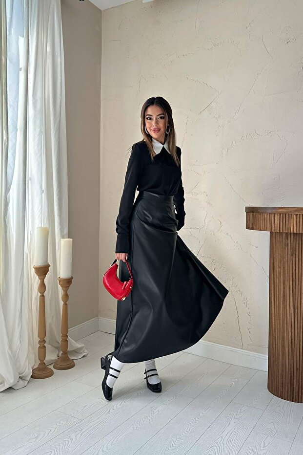 Fusta lungă din piele pentru femei - 2