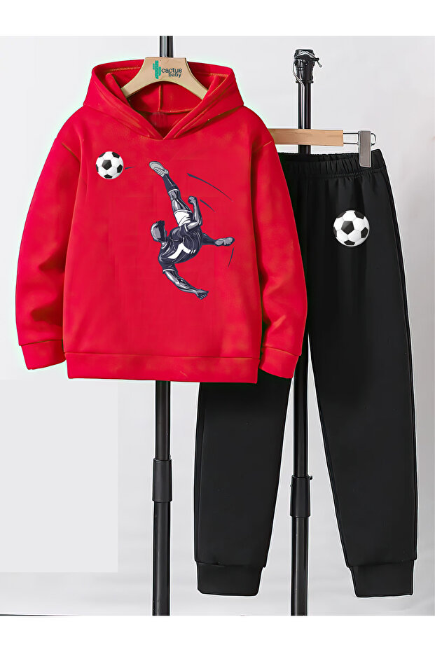 Hooded Sweatshirt Children's Bottom Top Set 3 Thread Cotton Football