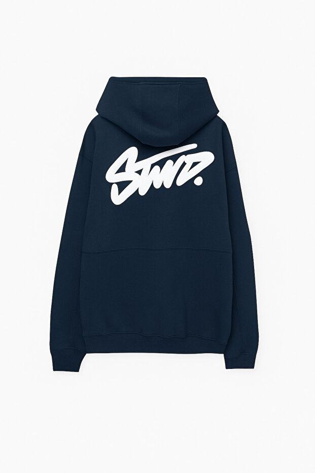 Unisex 3 Thread O Oversized K Hooded Kangaroo Pocket Swnd Written Back B Printed Sweatshirt