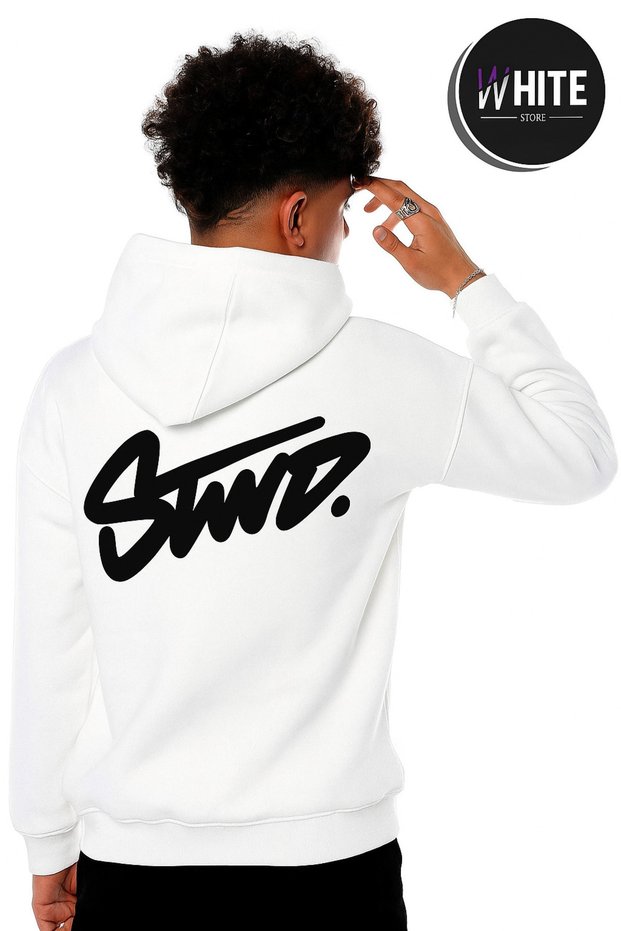 Unisex Oversized 3 Thread K Hooded Sweatshirt Swnd Lettering B Printed Comfortable Casual Style Hoodie