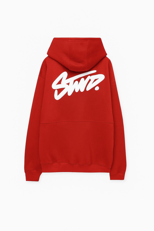 Unisex 3 Thread O Oversized K Hooded Kangaroo Pocket Swnd Written Back B Printed Sweatshirt