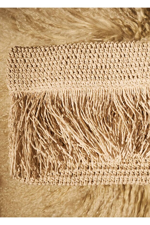 Püsküllü doğal elyaf el çantası - 5