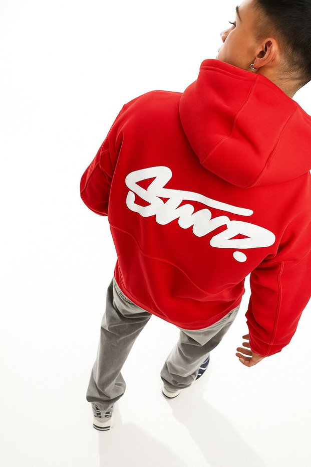 Unisex 3 Thread O Oversized Swnd Lettering B Printed K Hooded Kangaroo Pocket Streetwear Hoodie Sweat