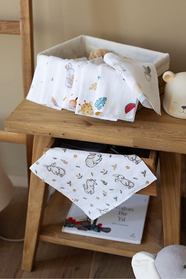 Cotton Muslin 10-Piece Mixed Pattern Baby Mouth Wipes Double-Sided