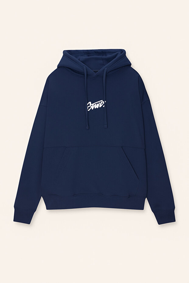 Unisex 3 Yarn O Oversized Swnd Lettering B Printed K Hooded Casual Hoodie with Kangaroo Pocket
