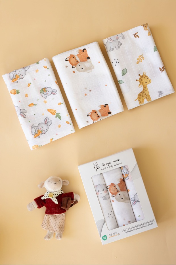 Multi-Purpose Muslin Cover & Blanket 3-Piece Set 100% Cotton Oeko-Tex Certified 80x80 cm