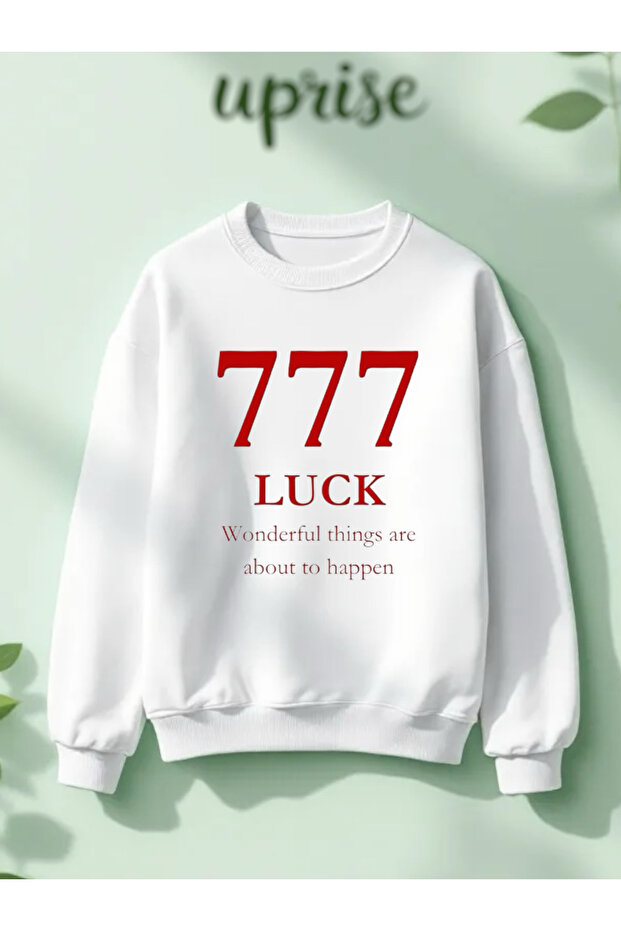 777 Luck مطبوع سويت شيرت قطني بثلاثة خيوط وياقة دائرية O قصة فضفاضة