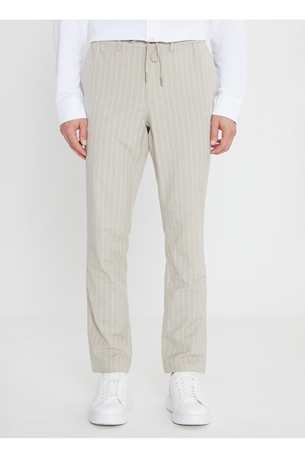 Tied Waist Regular Leg Slim Fit Mink Men's Trousers Ace001252272_Viz