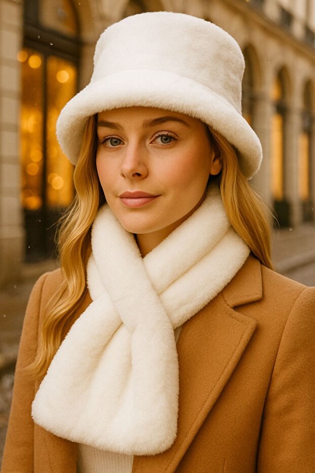 Premium Imported Plush Scarf and Beanie Set Warm and Soft Warm Winter Wear