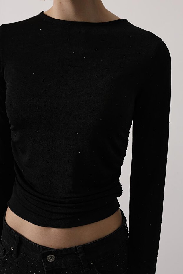 Stoned Drawstring Bodysuit Black - 5