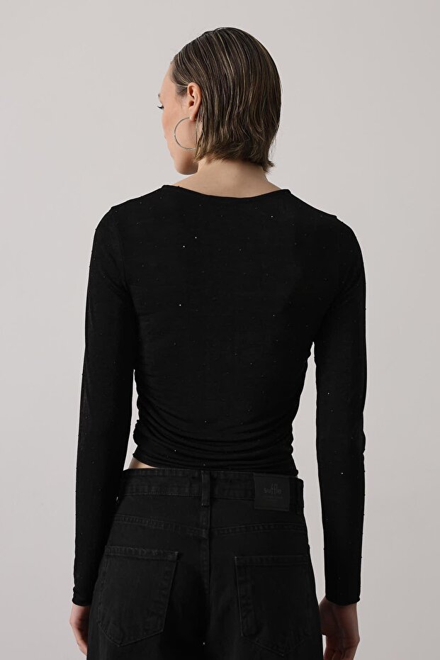 Stoned Drawstring Bodysuit Black - 6