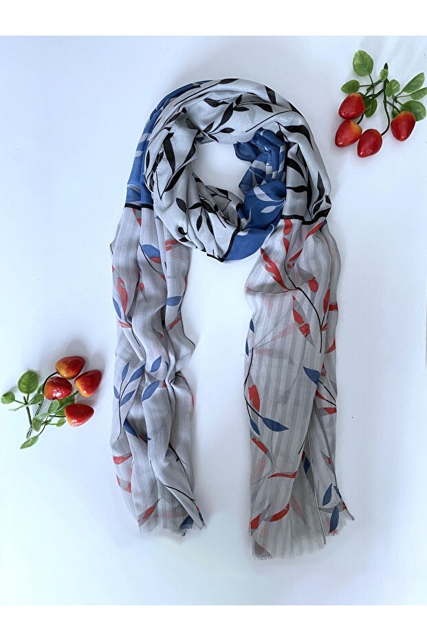 Leaf Pattern Striped Multi-Colored Cotton Shawl - 4