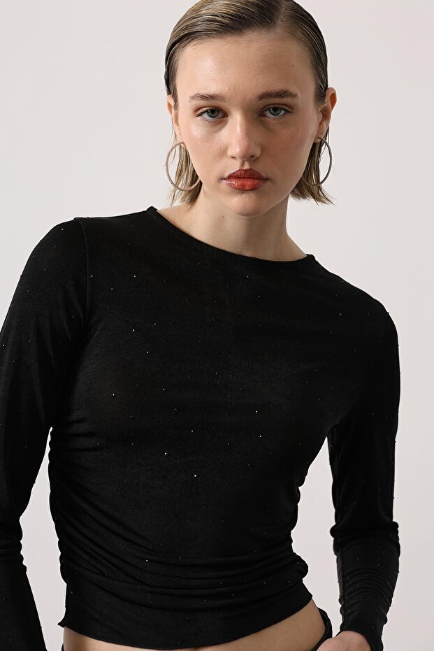 Stoned Drawstring Bodysuit Black - 1