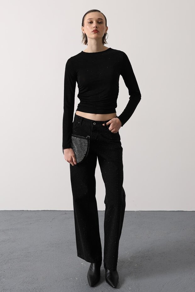 Stoned Drawstring Bodysuit Black - 4