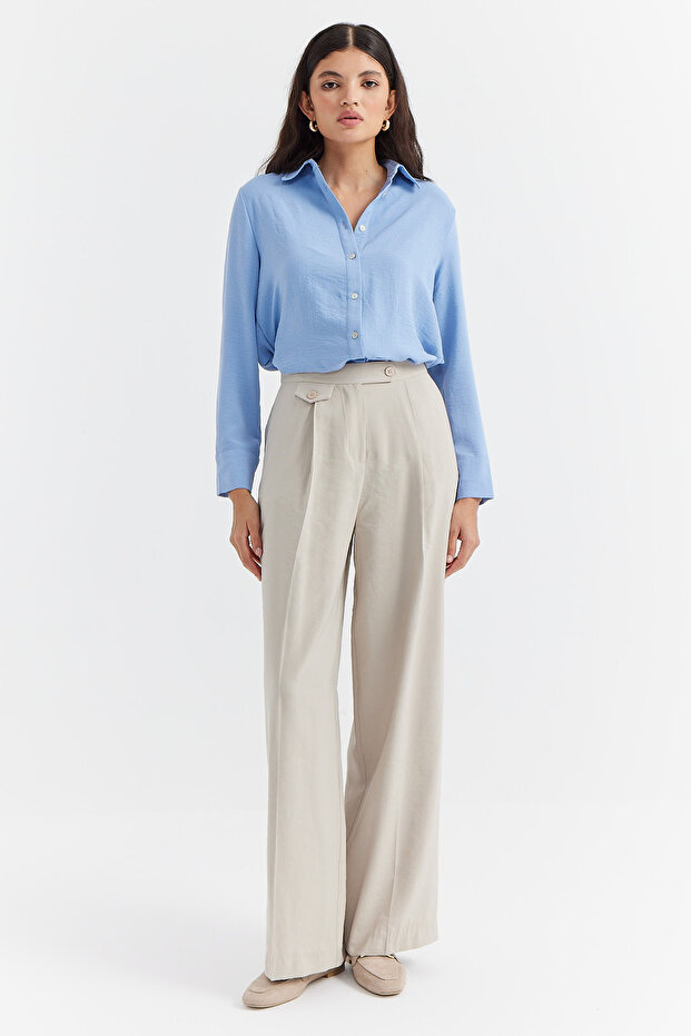 Women's Button Detailed Wide Leg Trousers