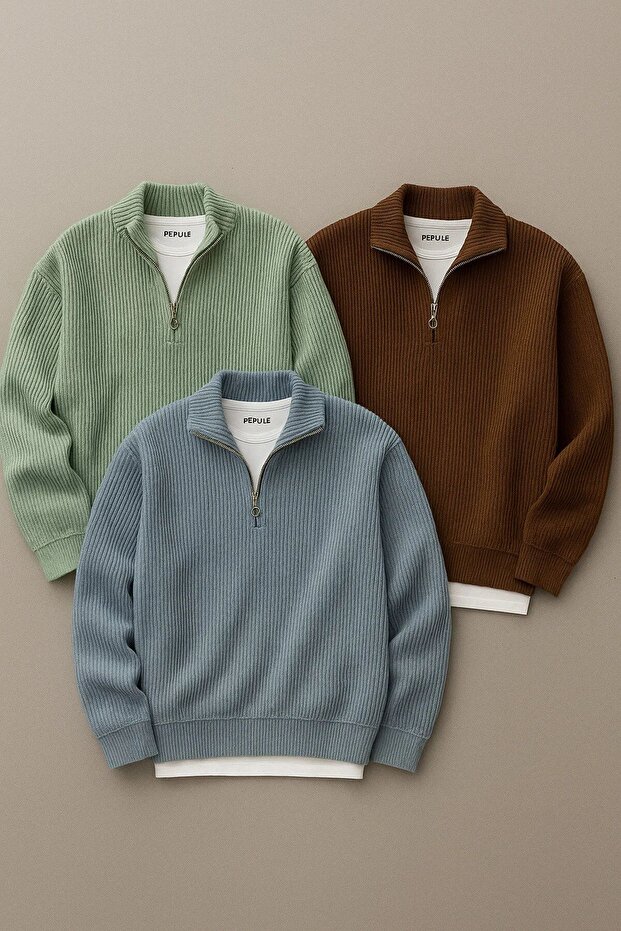 3-Piece Advantageous Set Coffee Mint Baby Boy Casual Half Zipper Winter Thessaloniki Sweater