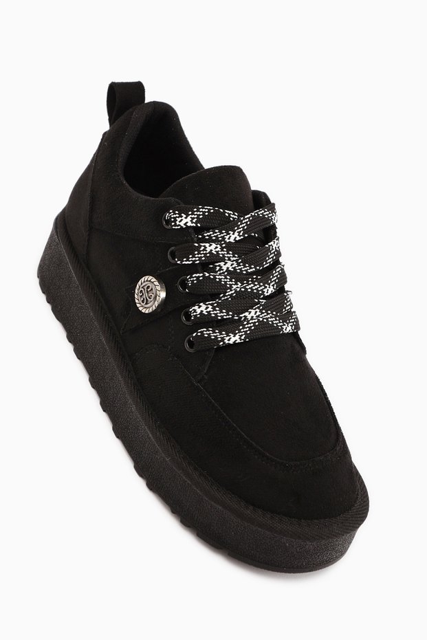 Serina Black Suede Lace-Up Women's Casual Shoes