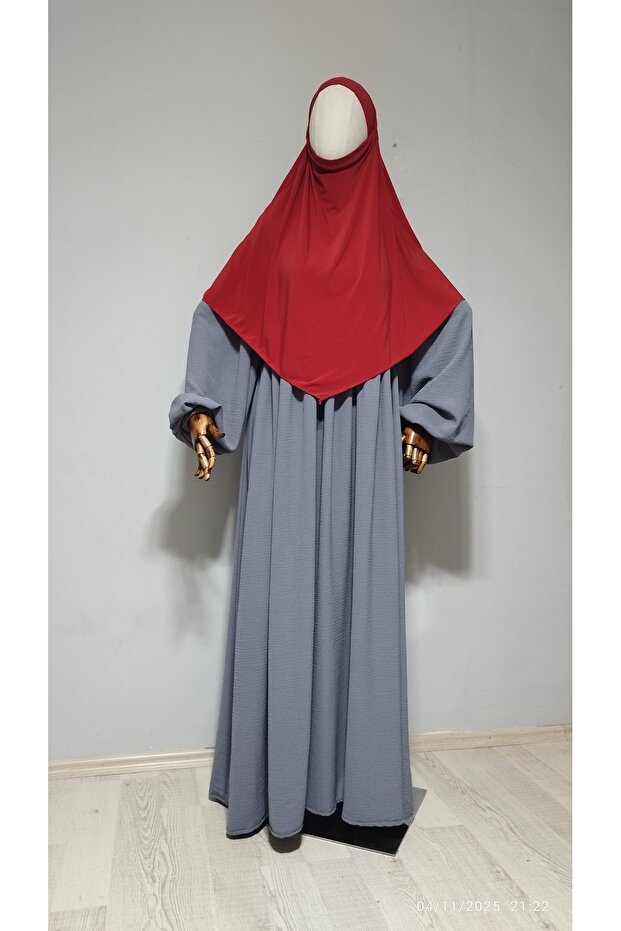 Short Length Sandy Souffle Khimar Ready Made Hijab Scarf Red