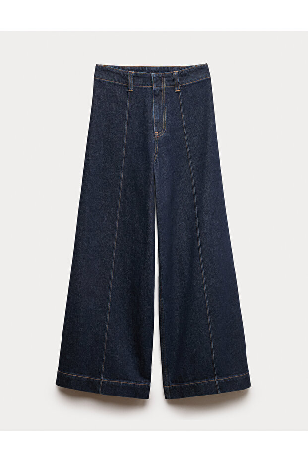 Dikişli Geniş Paça Jean - 2