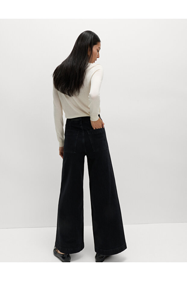 Dikişli Geniş Paça Jean - 7