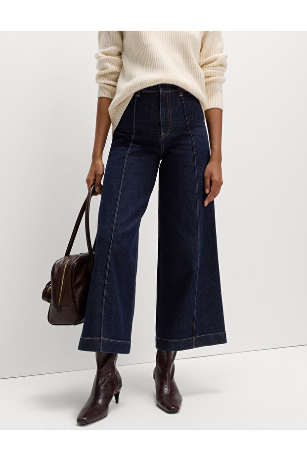 Dikişli Geniş Paça Jean - 1