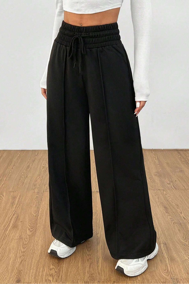Women's Black Extra High-Waist 2-Thread Wide-Leg Sweatpants