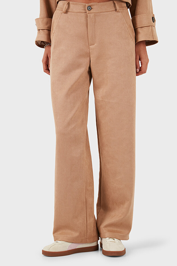 Relaxed Fit Normal Gel Wide Leg Suede Pants Trousers 68672644Suede