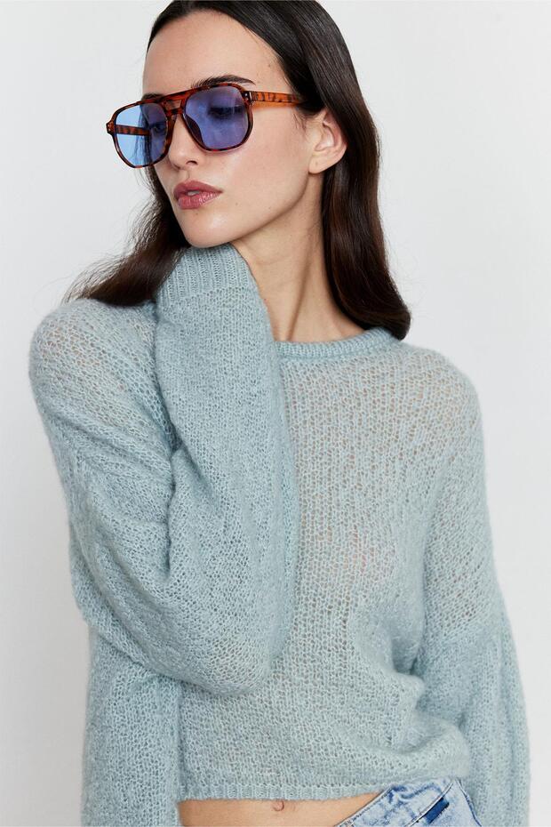 Arkadan Düğmeli Kazak Mint - 1