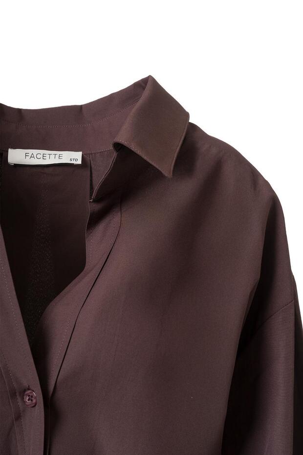 Oversize Poplin Gömlek Acı Kahve - 3