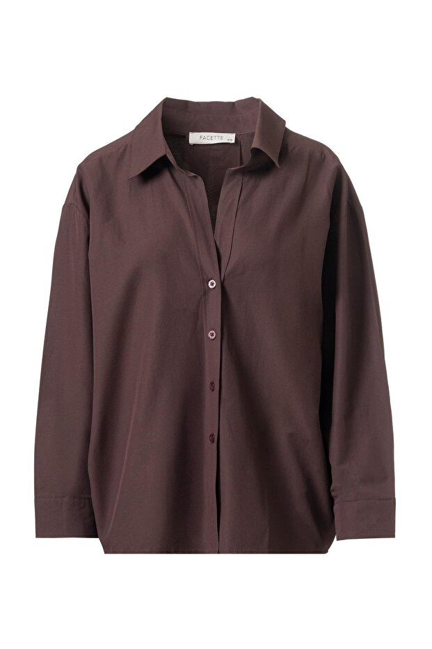 Oversize Poplin Gömlek Acı Kahve - 1