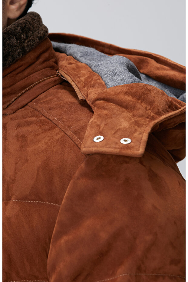 Tarçın Kapüşonlu Deri Kaban - 8