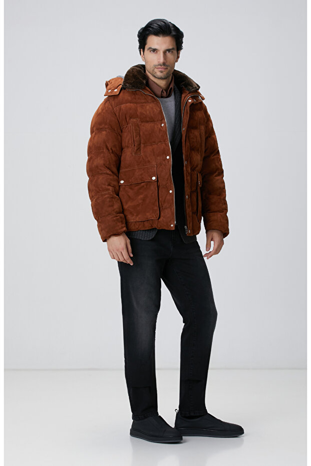 Tarçın Kapüşonlu Deri Kaban - 3