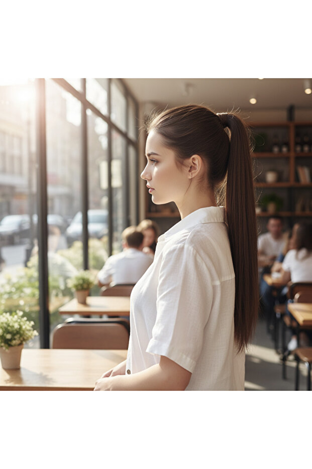 شعر مستعار من الألياف على شكل ذيل حصان سحري / بني متوسط - 1